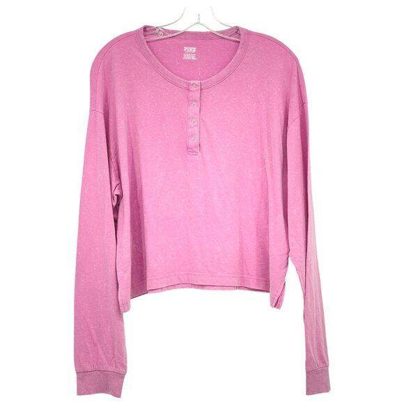 PINK Victoria's Secret Tops - PINK Victoria's Secret Cropped Long Sleeve Henley NWT Sz XL